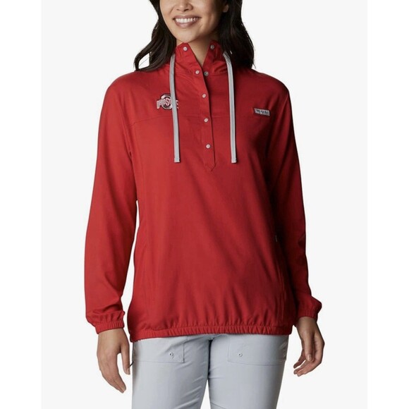 NEW Columbia Womens XL Tamiami Ohio State OSU Windbreaker Hoodie Jacket Red - Picture 1 of 10